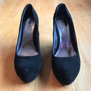 MIA suede, black platform wedges